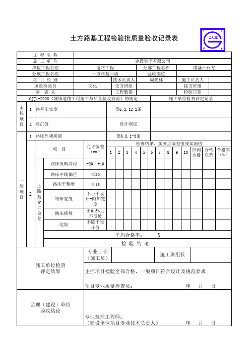 土方路基工程检验批质量验收记录表