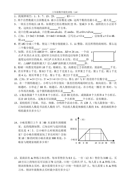 六年级下册数学提优训练(14)