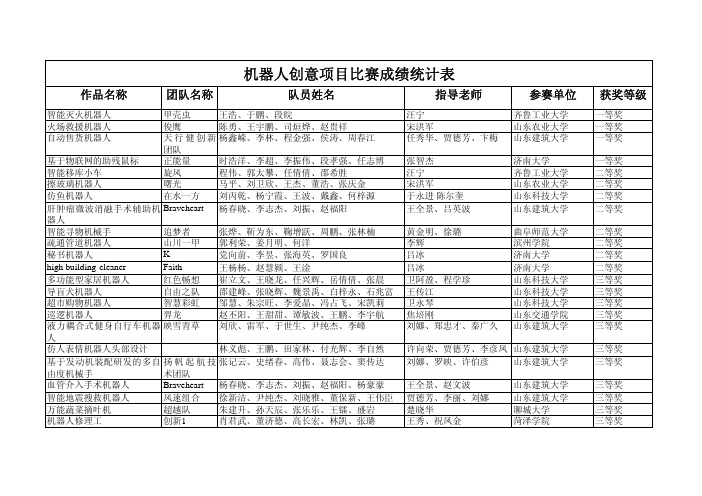 2013年山东省机器人大赛创意项目比赛成绩