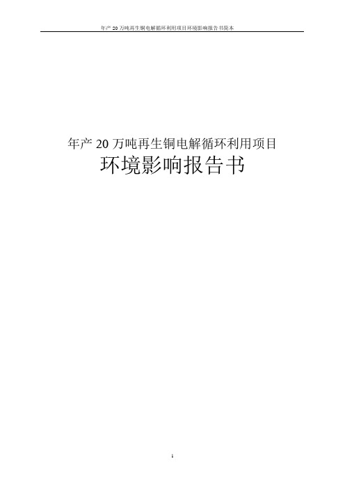 年产20万吨再生铜电解循环利用项目环境影响报告书