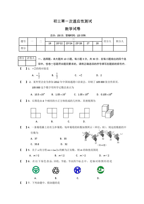 2012年中考适应性测试数学试题
