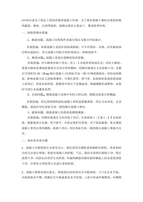 混凝土缺陷修补方案范文