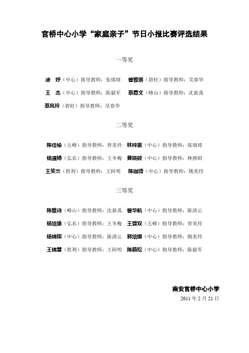 官桥中心小学家庭亲子节日小报比赛评选结果
