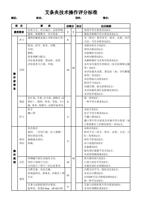 艾条灸操作考核标准