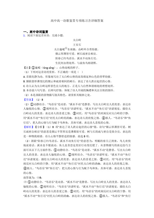 高中高一诗歌鉴赏专项练习含详细答案