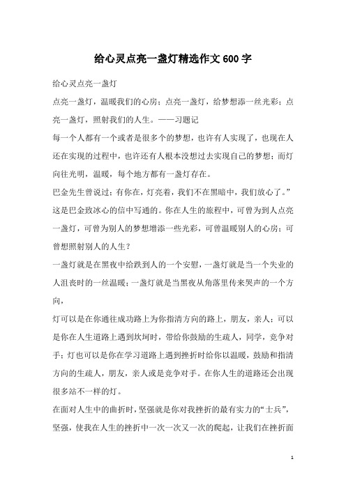 给心灵点亮一盏灯精选作文600字