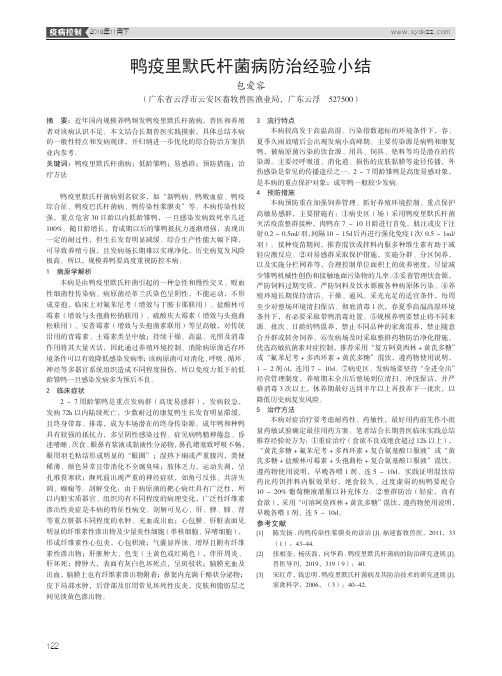 鸭疫里默氏杆菌病防治经验小结