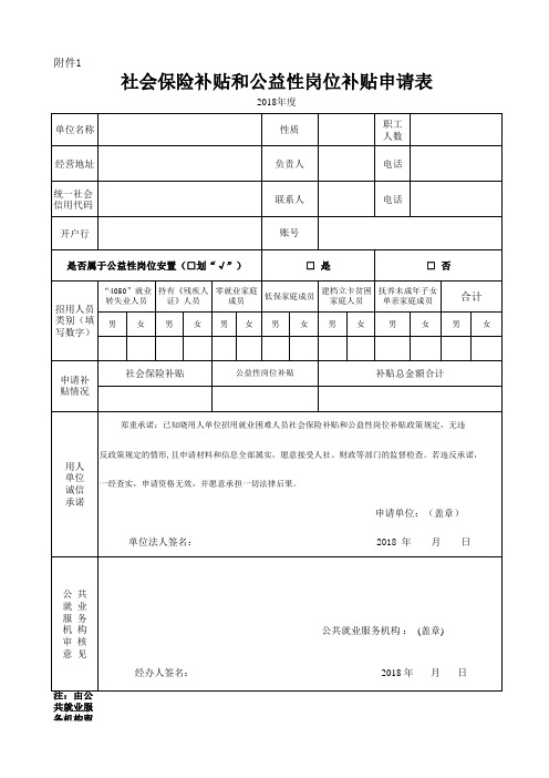 社会保险补贴和公益性岗位补贴申请表