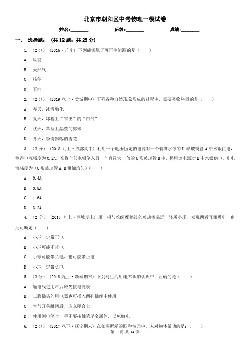北京市朝阳区中考物理一模试卷