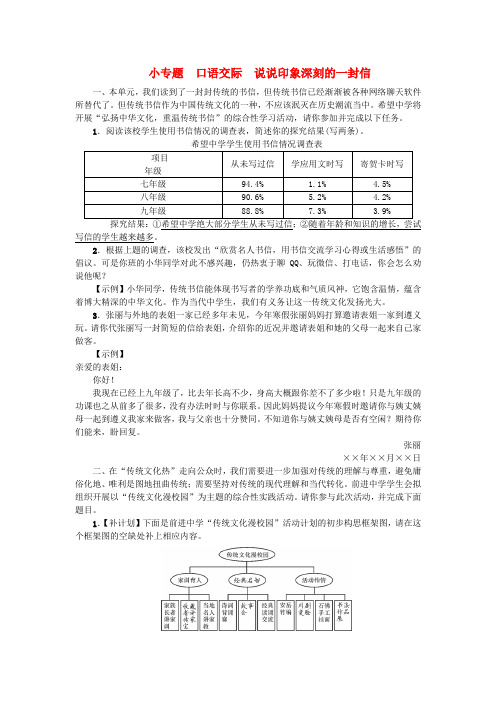 2018年九年级语文上册 第四单元 小专题 口语交际：说说印象深刻的一封信练习 语文版