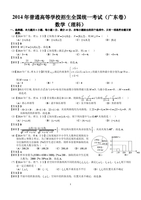 2014年高考广东理科数学试题及答案(word解析版)