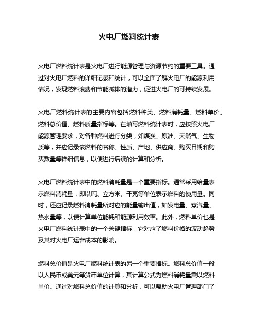 火电厂燃料统计表