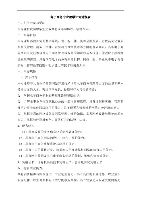 《电子商务》教学计划进程表
