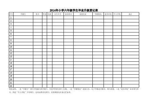 2014(   )学校六年级学生登记表