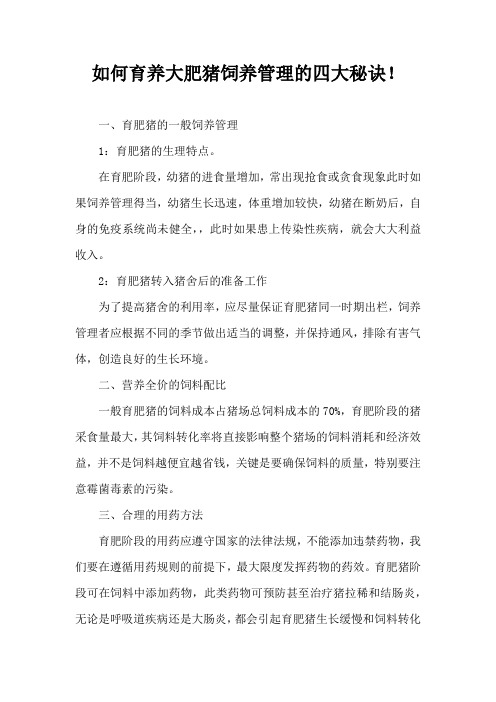 如何育养大肥猪饲养管理四大秘诀