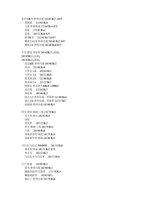 国产汽车轮胎配套规格