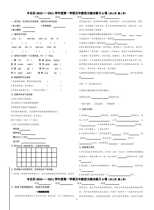 201012丰台区五年级语文期末综合练习B卷