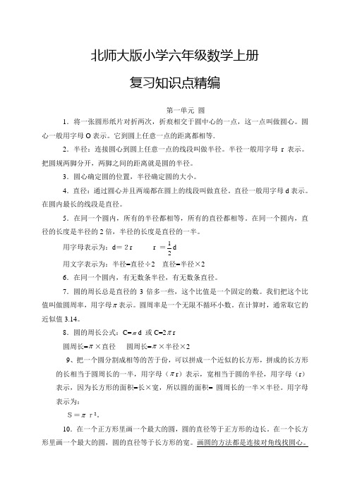 北师大版小学六年级数学上册总复习概念整理知识点整理