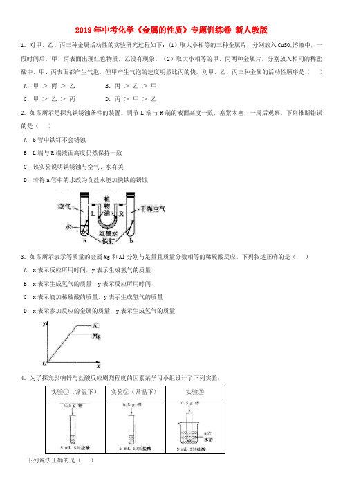2019年中考化学《金属的性质》专题训练卷 新人教版.doc