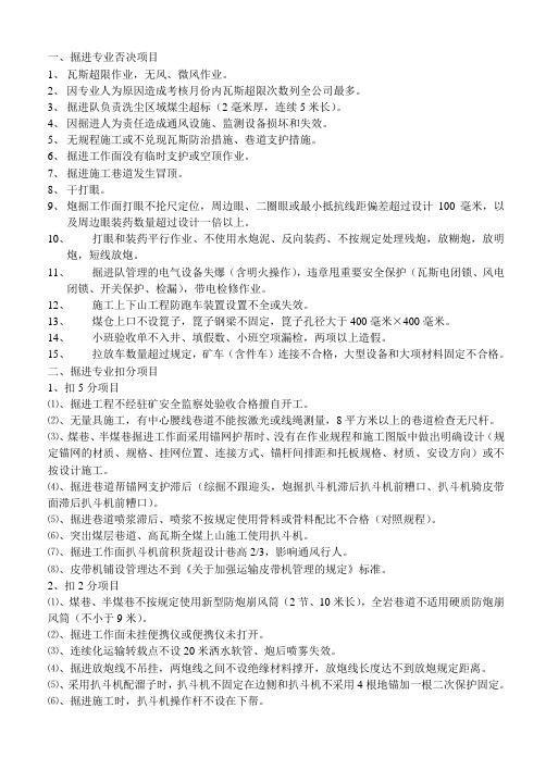 否决项目及扣分