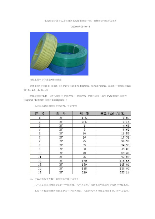 电线重量计算公式及每百米电线标准重量一览