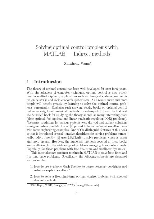 Solving optimal control problems with MATLAB