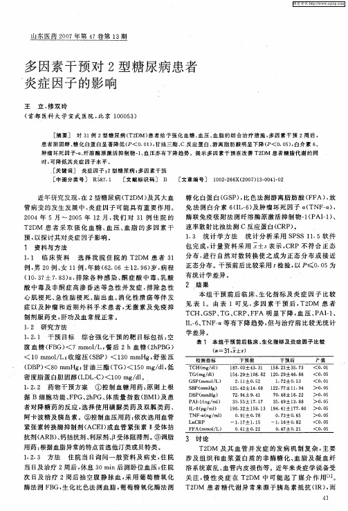多因素干预对2型糖尿病患者炎症因子的影响
