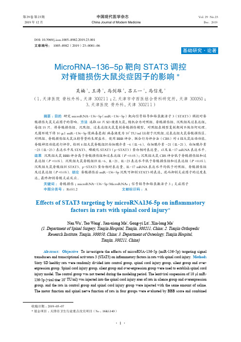 microrna-136-5p靶向stat3调控对脊髓损伤大鼠炎症因子的影响