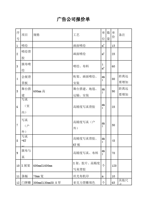 广告公司报价单