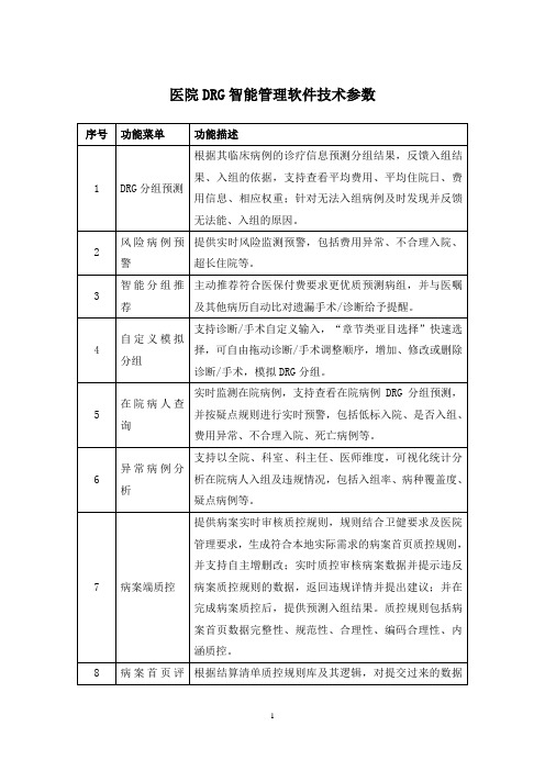 医院DRG智能管理软件技术参数