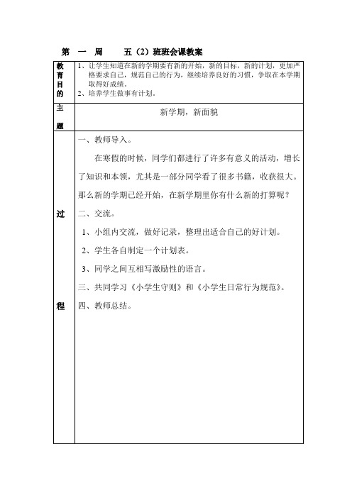 2010学年度五年级下学期班会课教案1