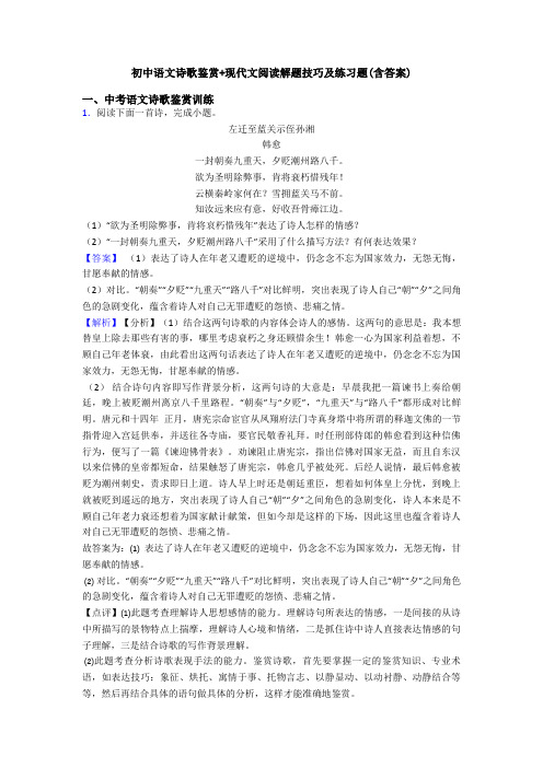初中语文诗歌鉴赏+现代文阅读解题技巧及练习题(含答案)
