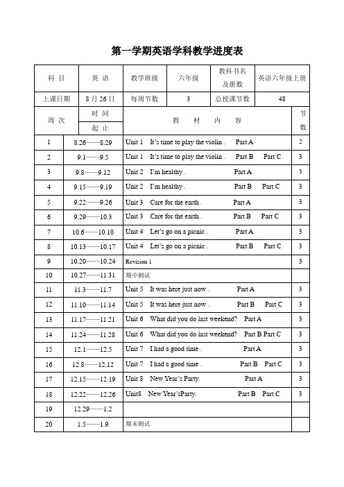 陕旅版小学六年上册全册英语教案