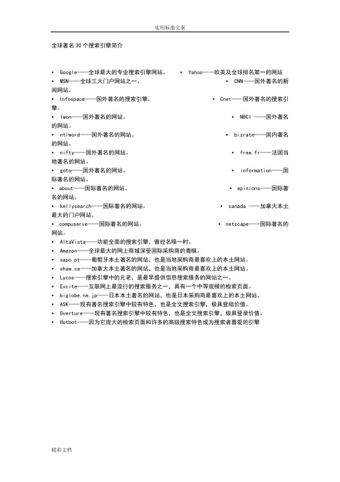 全球著名30个搜索引擎简介