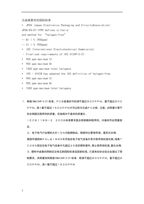 卤素的相关标准