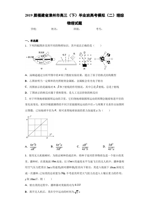 2021届福建省漳州市高三(下)毕业班高考模拟(二)理综物理试题