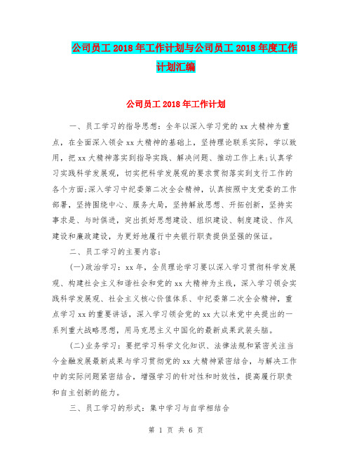 公司员工2018年工作计划与公司员工2018年度工作计划汇编.doc