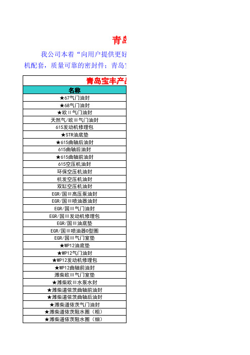 宝丰盛产品型号明细表