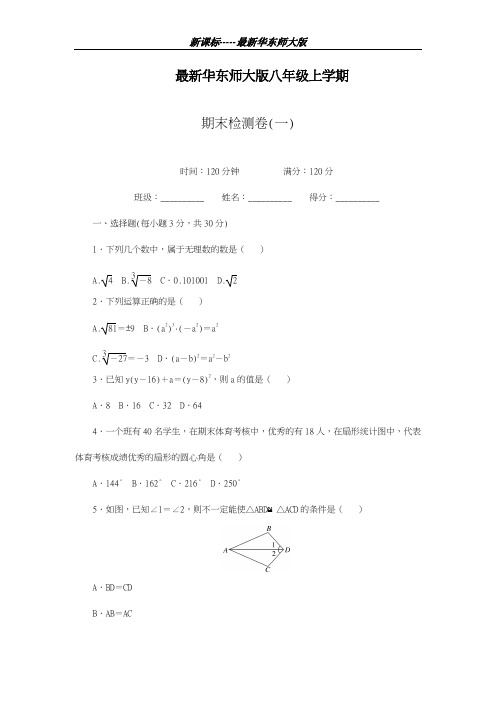 最新华东师大版2018-2019学年八年级数学上学期期末模拟综合检测及答案解析-精编试题