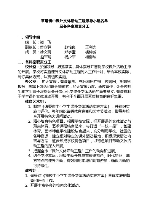 草塔镇中课外文体活动工程领导小组名单
