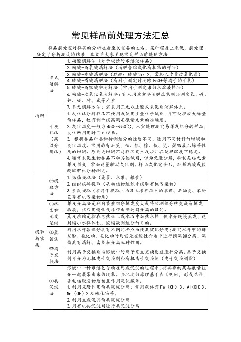 (完整版)常见样品前处理方法汇总