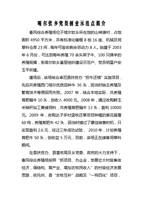 喀尔钦乡党员创业示范点简介