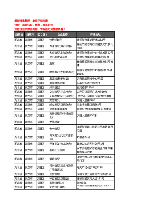 新版湖北省武汉市汉阳区美容美发企业公司商家户名录单联系方式地址大全530家