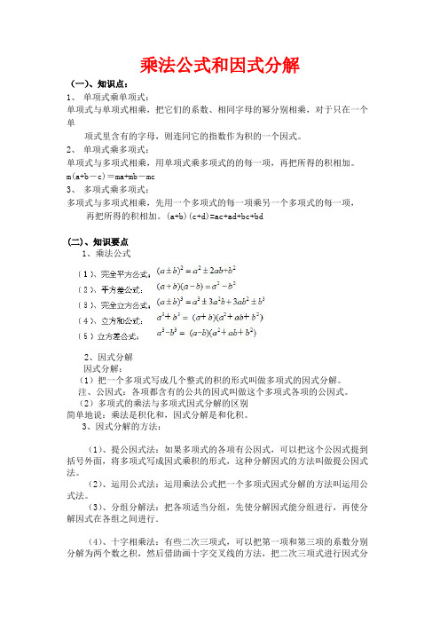 (完整版)乘法公式和因式分解知识点