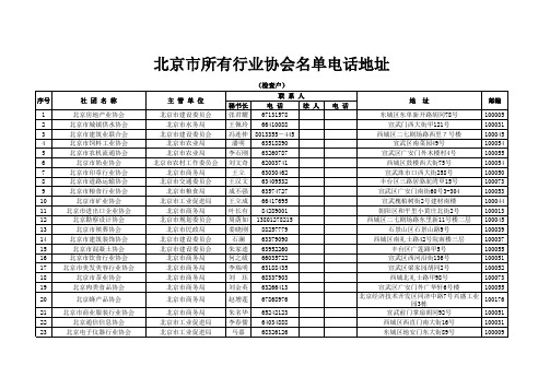 北京市所有行业协会名单电话