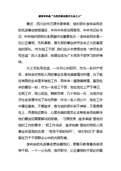 感悟李林森“为党的事业燃尽生命之火”——学习李林森同志先进事迹有感