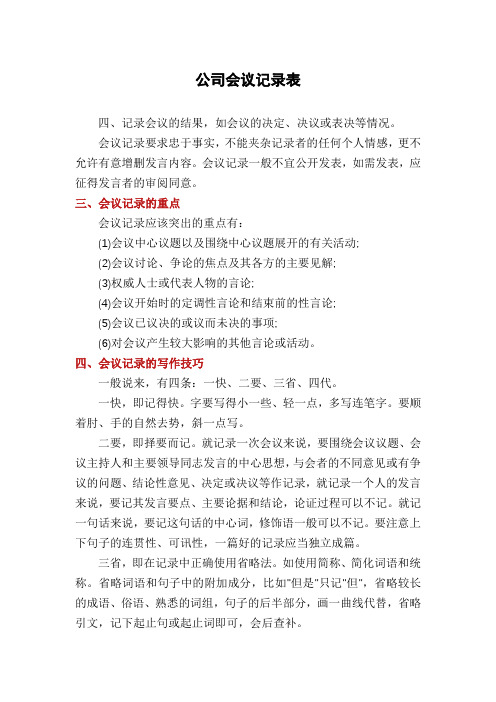 公司会议记录表