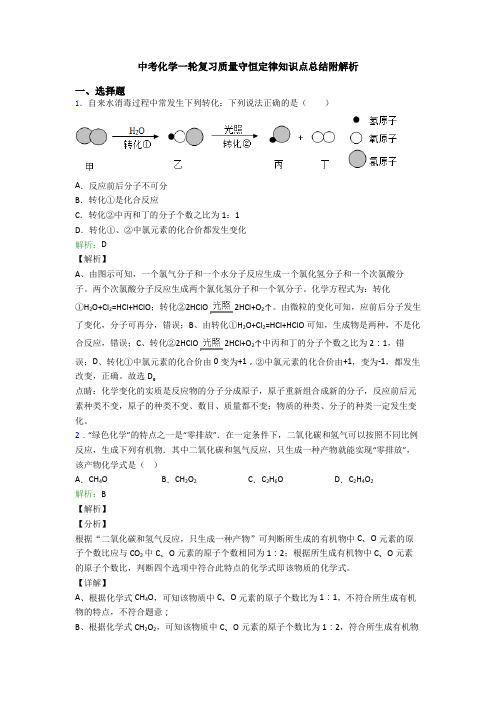 中考化学一轮复习质量守恒定律知识点总结附解析