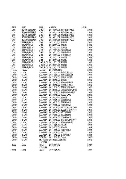 2014年最全车型表