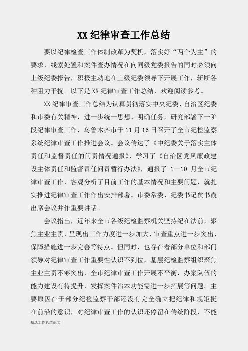(精选总结范文)2019年纪律审查工作总结